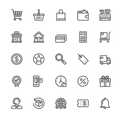 Shopping online, Store, Product, Delivering, Discount, Icons, Vector and Illustration