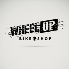 wording "Wheel Up" with wheel texture. bike sport  or bicycle logo concept - vector