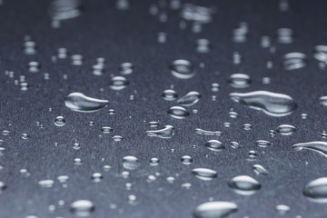 Drops of water on a gray background closeup