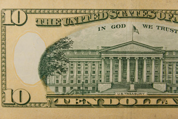 Macro shot of ten dollars banknote