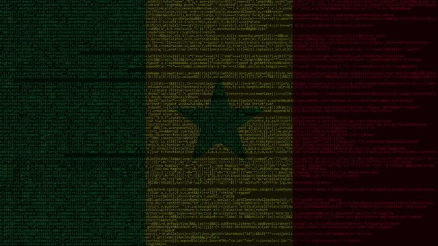 Source code and flag of Senegal. Senegalese digital technology or programming related loopable animation