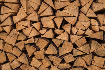 Firewoods in the pile close-up.