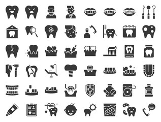 dentist and dental clinic related icon, such as toothbrush, tooth decay, make an appointment, teeth whitening, dental instruments, dentures, dental floss, solid icon