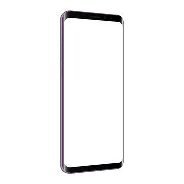 Frameless cellphone mock up with blank screen - 3/4 left perspective view. Vector illustration