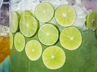 Frozen lemonade in a glass jar.