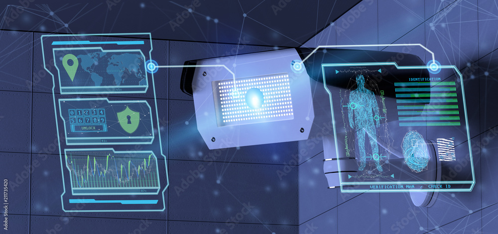 Poster recognition and detection software on a security camera system - 3d rendering