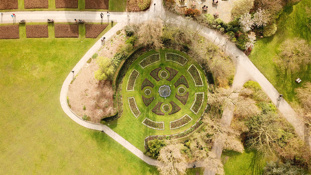 Aerial Drone Bird's Eye View Photo Of Iconic Regent's Park Unique Nature And Symetry Of Queen Mary's Rose Gardens As Seen From Above, London, United Kingdom