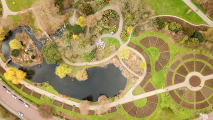 Obraz na płótnie Canvas Aerial drone bird's eye view photo of iconic Regent's Park unique nature and Symetry of Queen Mary's Rose Gardens as seen from above, London, United Kingdom