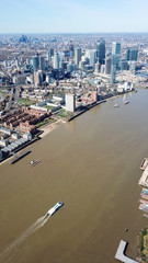 Aerial bird's eye view photo taken by drone of Greenwich village residential area by river Thames,...