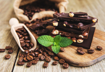 Chocolate and coffee beans