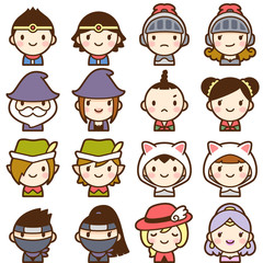 ゲームキャラクター　ファンタジー　RPG　伝説の勇者様御一行　顔　かわいい　アイコン　セット