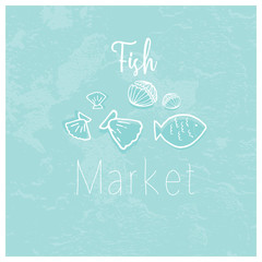 Hand Drawn Doodle Sketch Seafood illustration. Nautical background for seafood or fish restaurants, bars, markets or festivals. Vector template