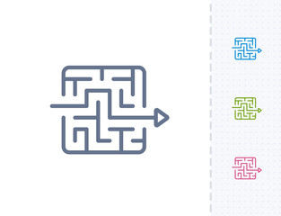Arrow Through Maze - Vibrant Stroke Icons . A professional, pixel-aligned icon.