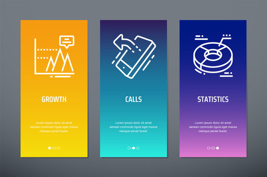 Growth, Calls, Statistics Vertical Cards with strong metaphors.