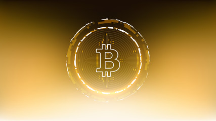 Bitcoin Futuristic Sci-Fi Technology Cryptocurrency Coin Hi-Tech Illustration. Isolated on Mesh Background