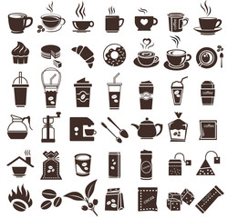 coffee icon set, brown color