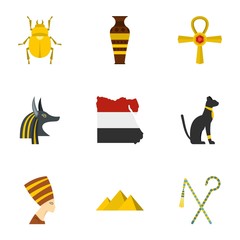 Egyptian pyramids icons set. Cartoon set of 9 egyptian pyramids vector icons for web isolated on white background