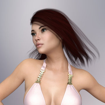 Attraktive Frau im Bikini mit wehenden Haaren