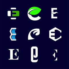 Alphabet letters set E Logo element. E letter collection.