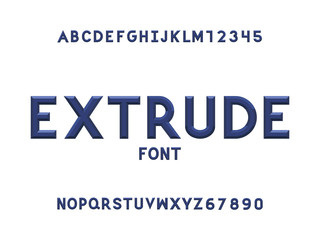 Extrude font. Vector alphabet 