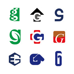 Alphabet letters set G Logo element. G letter collection.