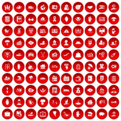 100 insurance icons set in red circle isolated on white vectr illustration