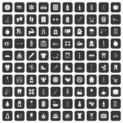 100 fit body icons set in black color isolated vector illustration