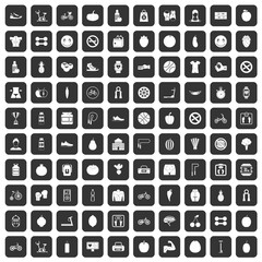 100 fitness icons set in black color isolated vector illustration