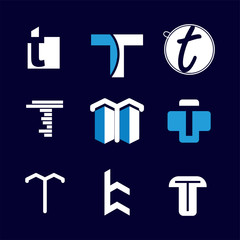 Alphabet letters set T Logo element. T letter collection.