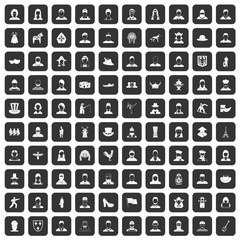 100 folk icons set in black color isolated vector illustration