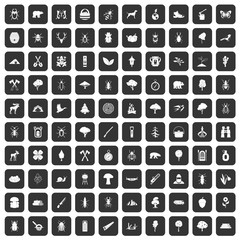 100 forest icons set in black color isolated vector illustration