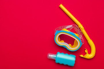 Snorkeling mask equipment on a vibrant background