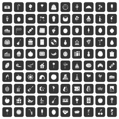 100 fruit party icons set in black color isolated vector illustration