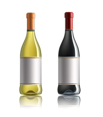 Red wine bottle. Set of white, rose, and red wine bottles. isolated on white background.