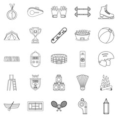 Mountain sports icons set. Outline set of 25 mountain sports vector icons for web isolated on white background