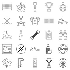 Sports hall icons set. Outline set of 25 sports hall vector icons for web isolated on white background