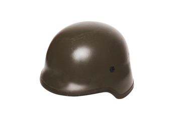 Used dark green army helmet isolated on white