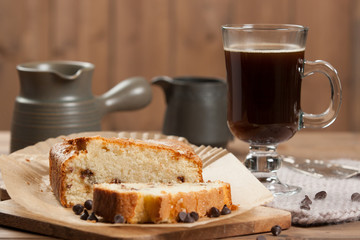 Home Baked Chocolate Chip Bread. Coffee.