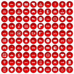 100 location icons set in red circle isolated on white vectr illustration