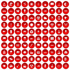 100 lotus icons set in red circle isolated on white vectr illustration