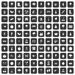 100 gardening icons set in black color isolated vector illustration