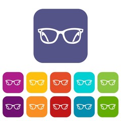 Eyeglasses icons set vector illustration in flat style in colors red, blue, green, and other