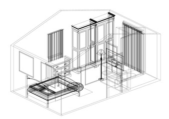 Bedroom Design Architect Blueprint - isolated