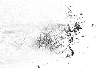 Black charcoal dust, gunpowder isolated on white background and texture, top view