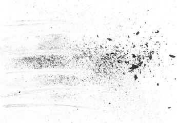 Black charcoal dust, gunpowder isolated on white background and texture, top view