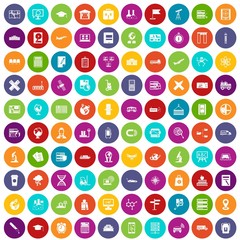 100 globe icons set in different colors circle isolated vector illustration