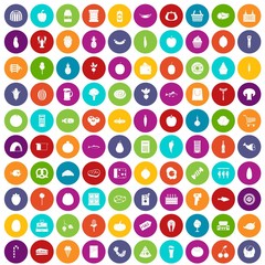 100 grocery shopping icons set in different colors circle isolated vector illustration