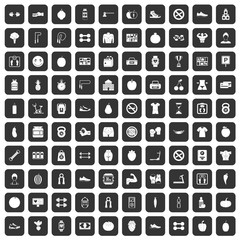 100 gym icons set in black color isolated vector illustration