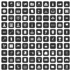100 hacking icons set in black color isolated vector illustration