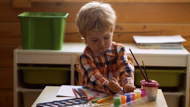 Kindergarten. painting brush. Preschool class. Art room for education children's creativity
